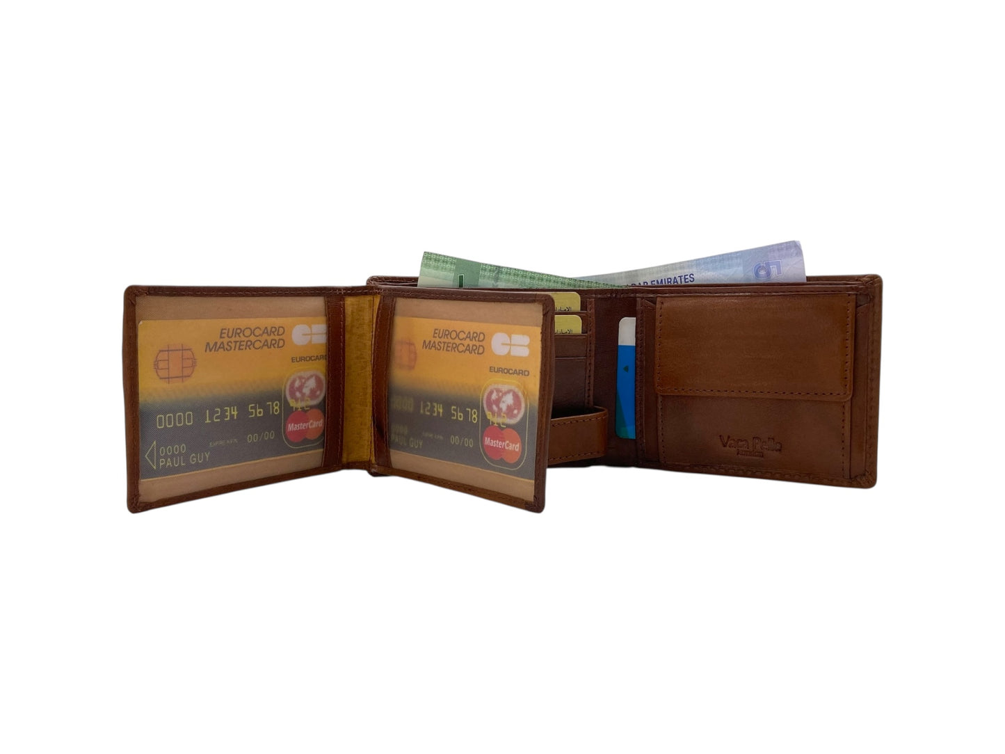 VacaPelle 10-12 Card & Zip-Coins Billfold Genuine Leather Wallet # 1426C