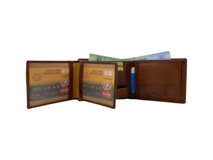 VacaPelle 10-12 Card & Zip-Coins Billfold Genuine Leather Wallet # 1426C