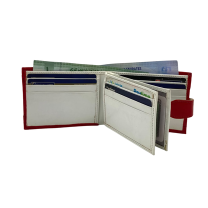 Men's Waterproof Bifold Leather Wallet with ID Window & Card Slots (White & Red Edition) #892AL [D.L.]