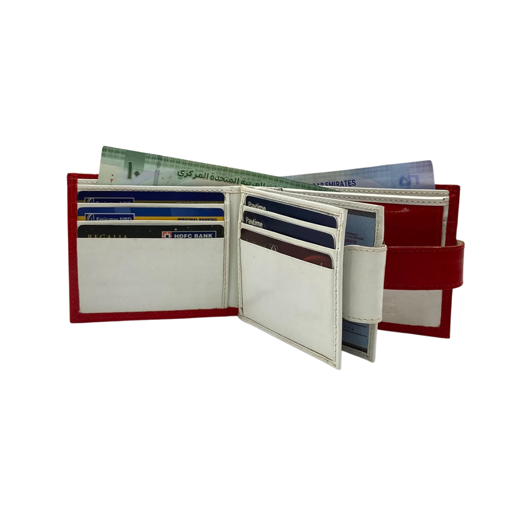 Men's Waterproof Bifold Leather Wallet with ID Window & Card Slots (White & Red Edition) #1887CL [PLAIN]