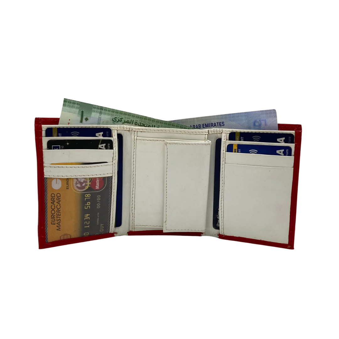Men's Waterproof Bifold Leather Wallet with ID Window & Card Slots (White & Red Edition) #1125 [PATTI]