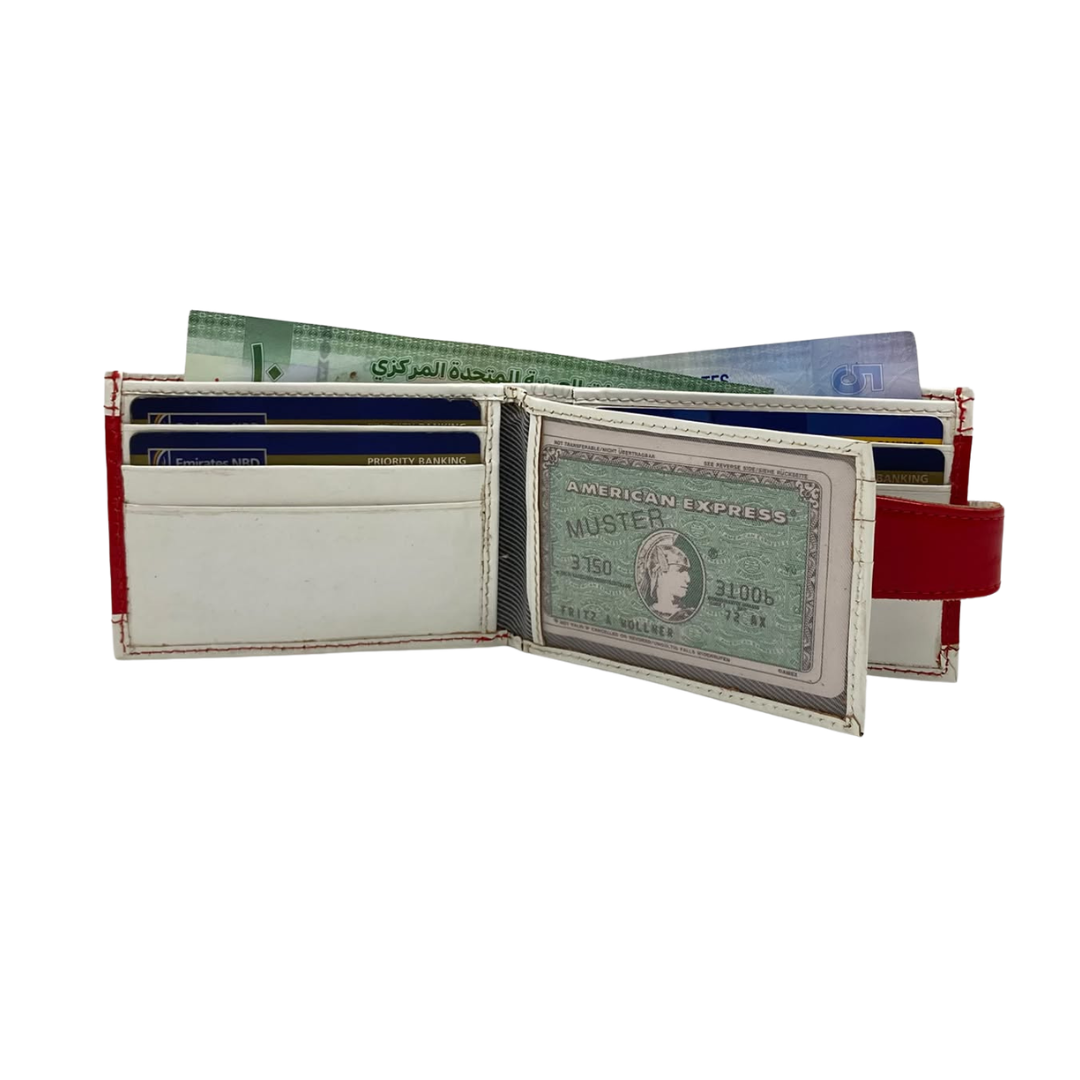 Men's Waterproof Bifold Leather Wallet with ID Window & Card Slots (White & Red Edition) #1020AL [PATTI]