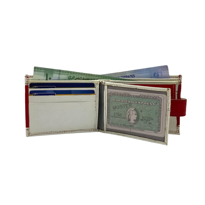 Men's Waterproof Bifold Leather Wallet with ID Window & Card Slots (White & Red Edition) #1728CL [PATTI]