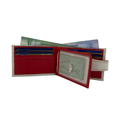 Men's Waterproof Bifold Leather Wallet with ID Window & Card Slots (White & Red Edition) #1020AL [PLAIN]