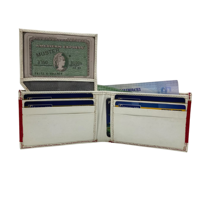 Men's Waterproof Bifold Leather Wallet with ID Window & Card Slots (White & Red Edition) #1020B [PATTI]