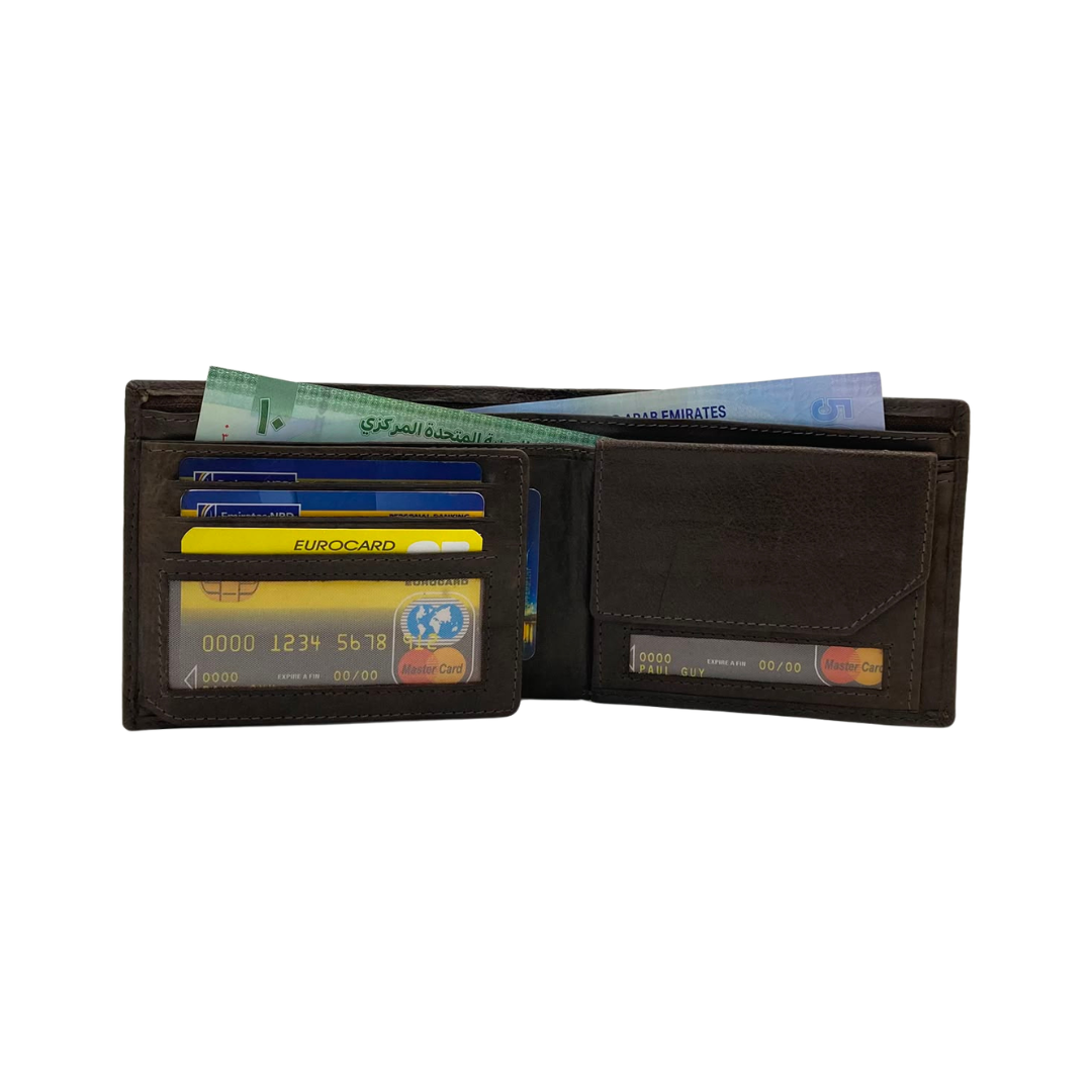 Mens Genuine Leather Mens wallet Leather Lined Bi fold Wallet For Men # 1357