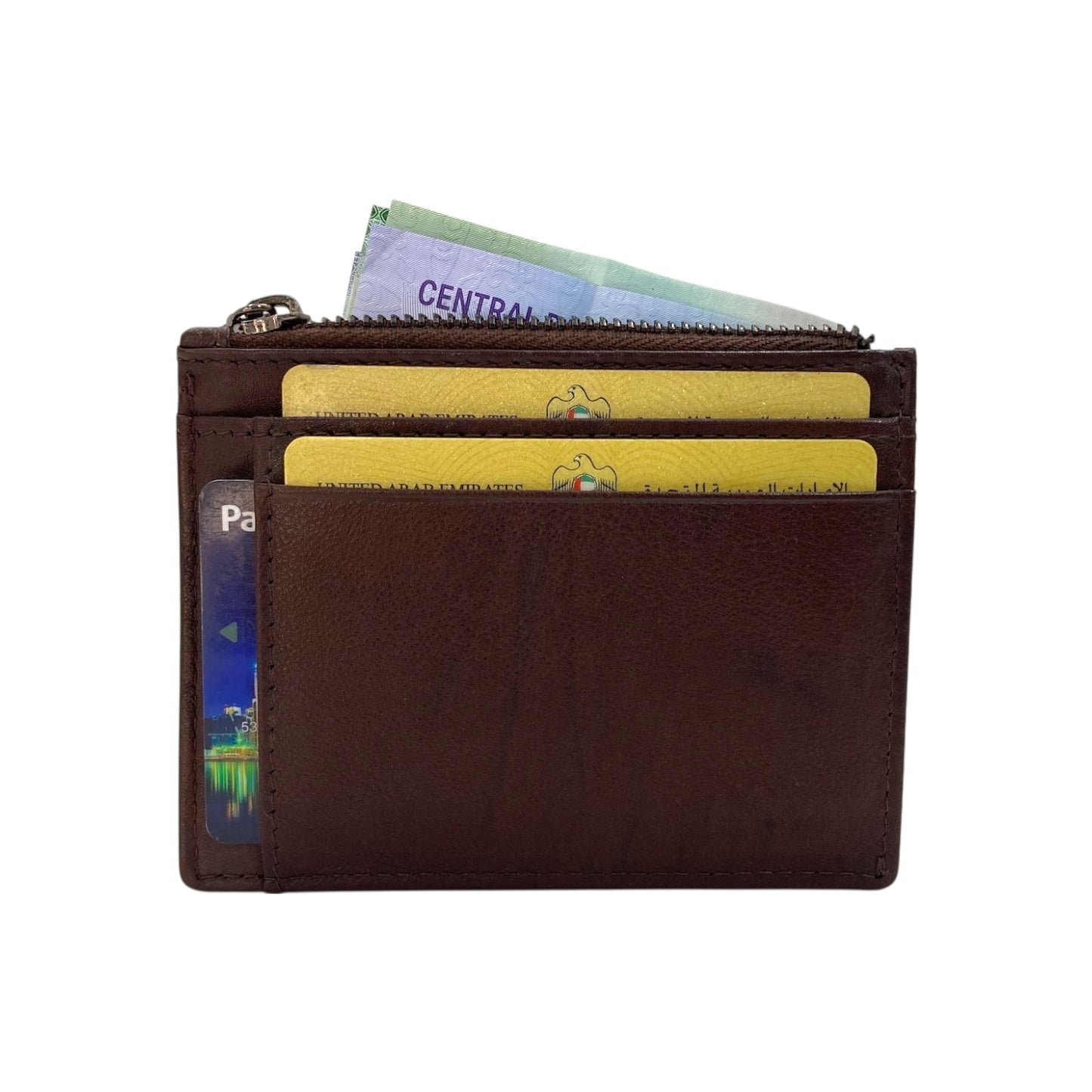 Slim Top Zipper Cards Holder Genuine Leather # 4505