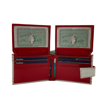 Men's Waterproof Bifold Leather Wallet with ID Window & Card Slots (White & Red Edition) #1729A [D.L.]