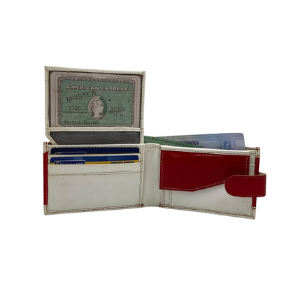 Men's Waterproof Bifold Leather Wallet with ID Window & Card Slots (White & Red Edition) #1020CL [PATTI]