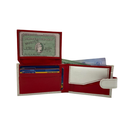 Men's Waterproof Bifold Leather Wallet with ID Window & Card Slots (White & Red Edition) #1020CL [PLAIN]