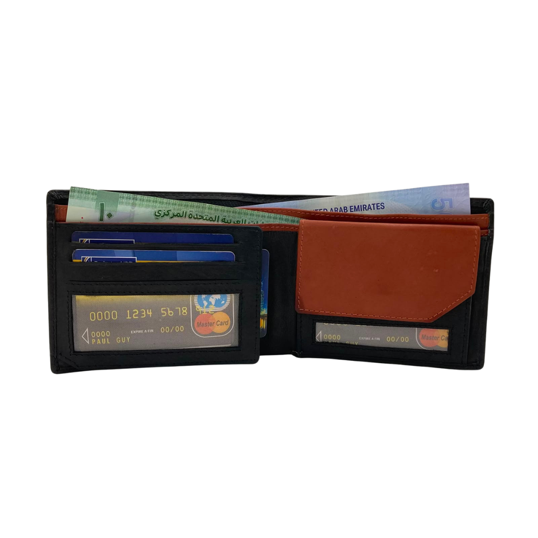 Mens Genuine Leather Mens wallet Leather Lined Bi fold Wallet For Men # 1357