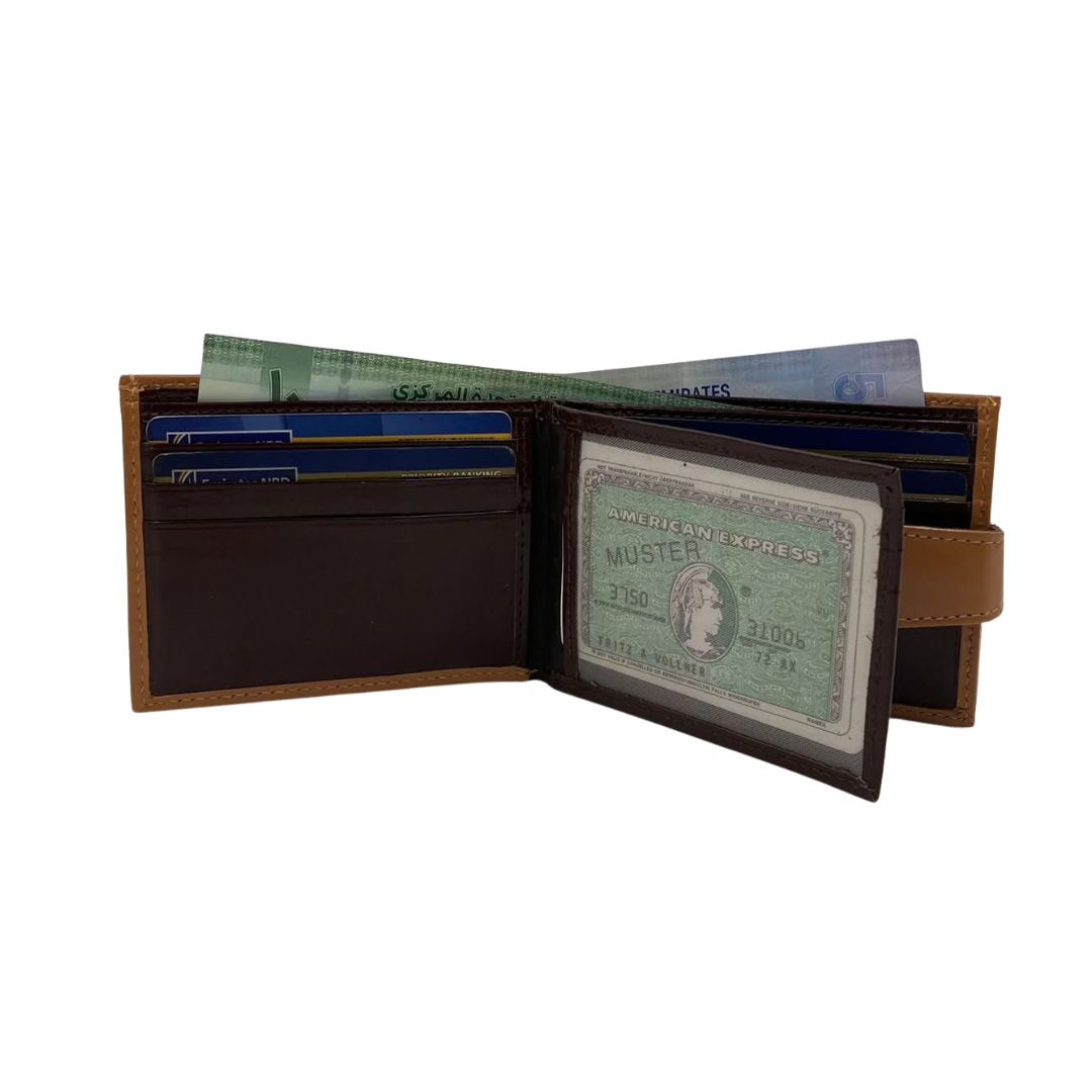 Classic Men's Waterproof Bifold Leather Wallet with Flip ID Window #1728L