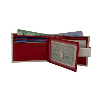 Men's Waterproof Bifold Leather Wallet with ID Window & Card Slots (White & Red Edition) #1728CL [D.L.]