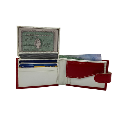 Men's Waterproof Bifold Leather Wallet with ID Window & Card Slots (White & Red Edition) #1020CL [PLAIN]