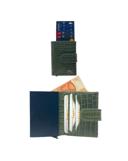 Smart Pop-Up Metallic Card Holder Bi-Fold Wallet in Leather # 4525
