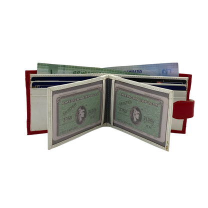 Men's Waterproof Bifold Leather Wallet with ID Window & Card Slots (White & Red Edition) #892AL [D.L.]