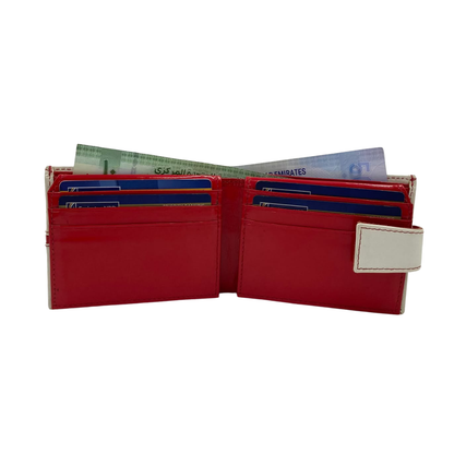 Men's Waterproof Bifold Leather Wallet with ID Window & Card Slots (White & Red Edition) #1729A [C.L.]