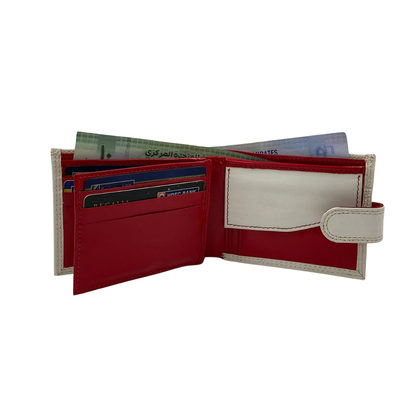 Men's Waterproof Bifold Leather Wallet with ID Window & Card Slots (White & Red Edition) #1728CL [PLAIN]