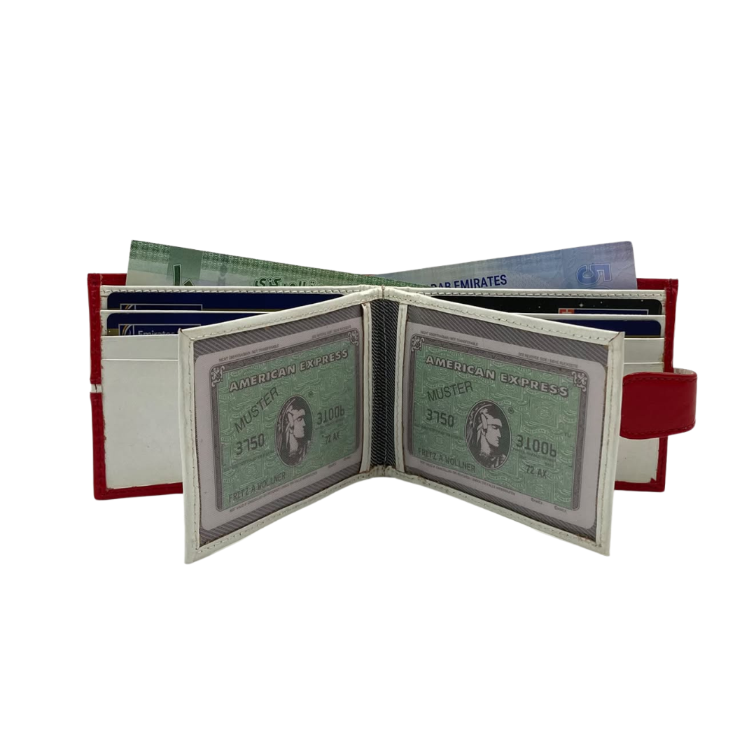 Men's Waterproof Bifold Leather Wallet with ID Window & Card Slots (White & Red Edition) #892AL [C.L.]