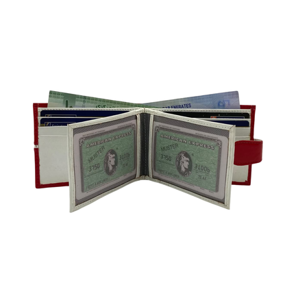 Men's Waterproof Bifold Leather Wallet with ID Window & Card Slots (White & Red Edition) #892AL [C.L.]