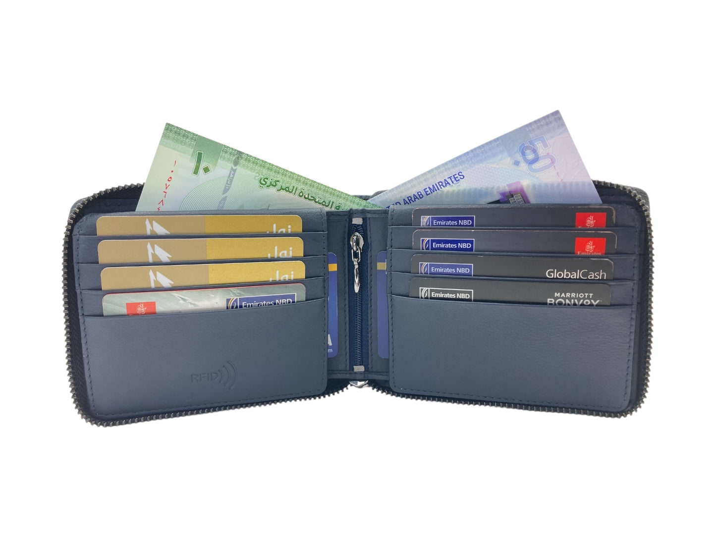 VIP Full Zip RFID Men's Wallet, Multiple Cards Space, Inside 2 Zip Men's Bifold Wallet # 1244NZ