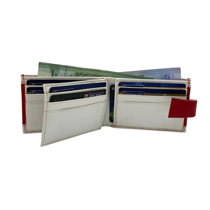 Men's Waterproof Bifold Leather Wallet with ID Window & Card Slots (White & Red Edition) #1020AL [PATTI]