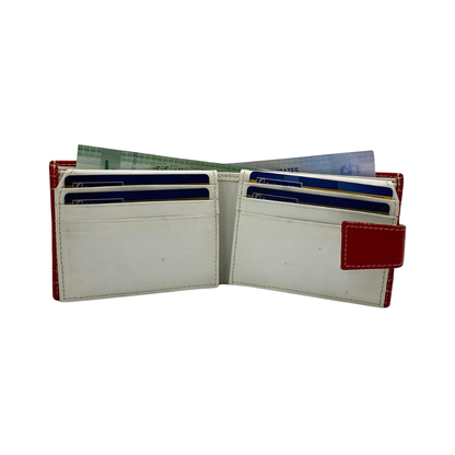 Men's Waterproof Bifold Leather Wallet with ID Window & Card Slots (White & Red Edition) #1729A [D.L.]
