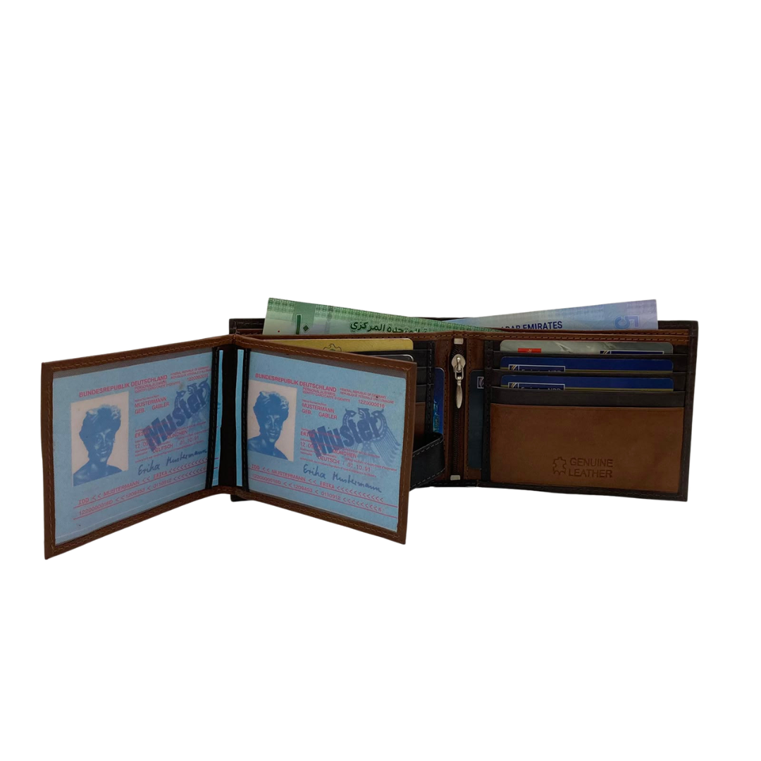 Mens Genuine Leather Mens wallet Leather Lined Bi fold Wallet For Men # 1013