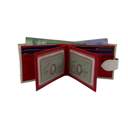 Men's Waterproof Bifold Leather Wallet with ID Window & Card Slots (White & Red Edition) #892AL [D.L.]