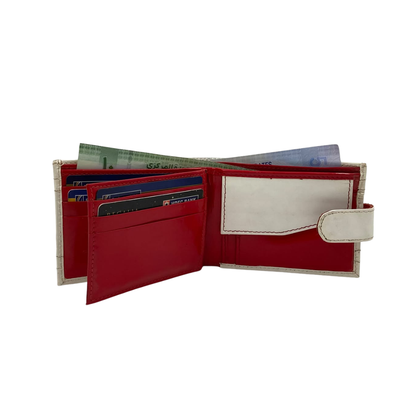 Men's Waterproof Bifold Leather Wallet with ID Window & Card Slots (White & Red Edition) #1728CL [D.L.]