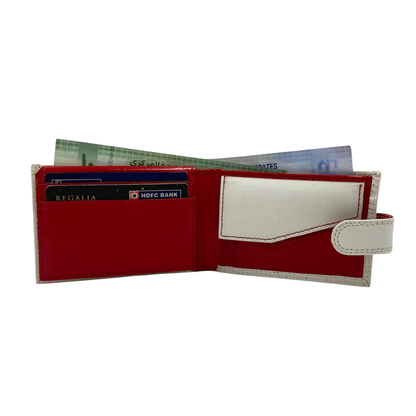 Men's Waterproof Bifold Leather Wallet with ID Window & Card Slots (White & Red Edition) #1020CL [PLAIN]