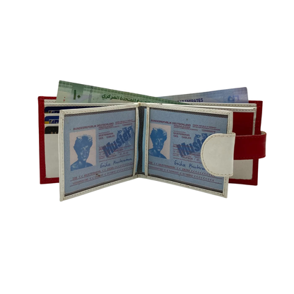 Men's Waterproof Bifold Leather Wallet with ID Window & Card Slots (White & Red Edition) #1887CL [PLAIN]