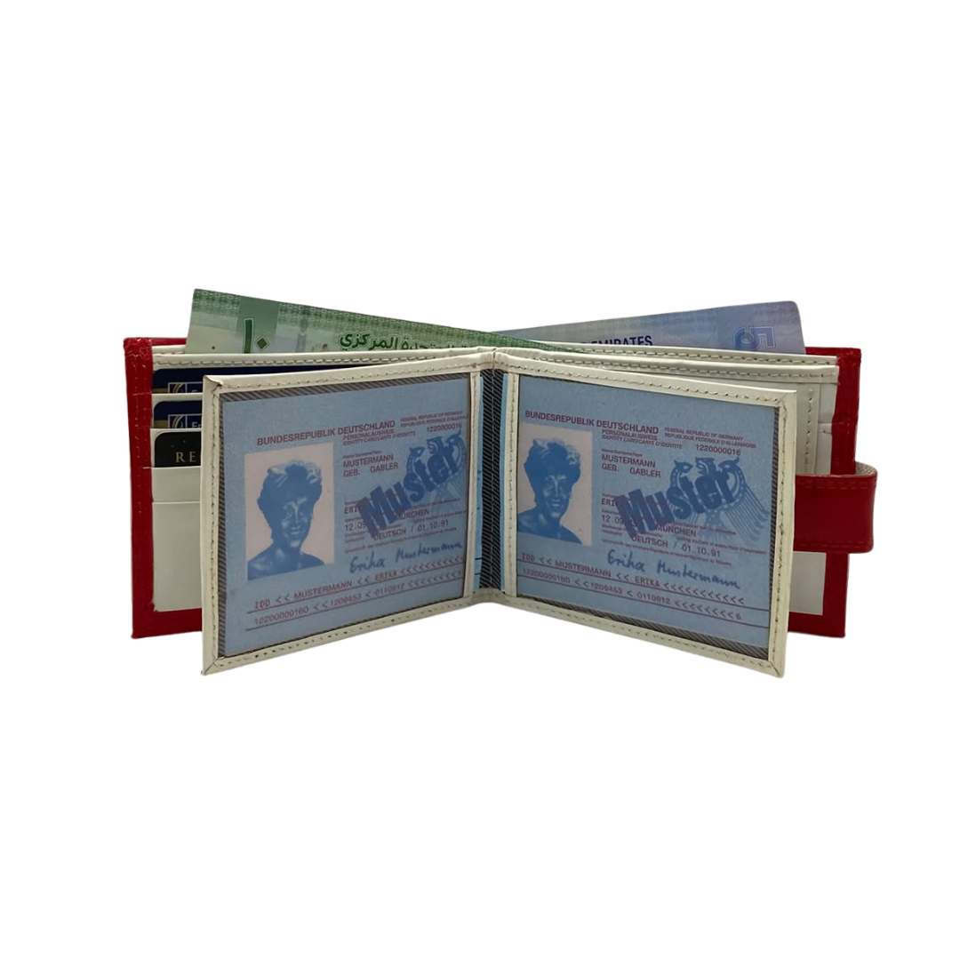 Men's Waterproof Bifold Leather Wallet with ID Window & Card Slots (White & Red Edition) #983CL [plain]