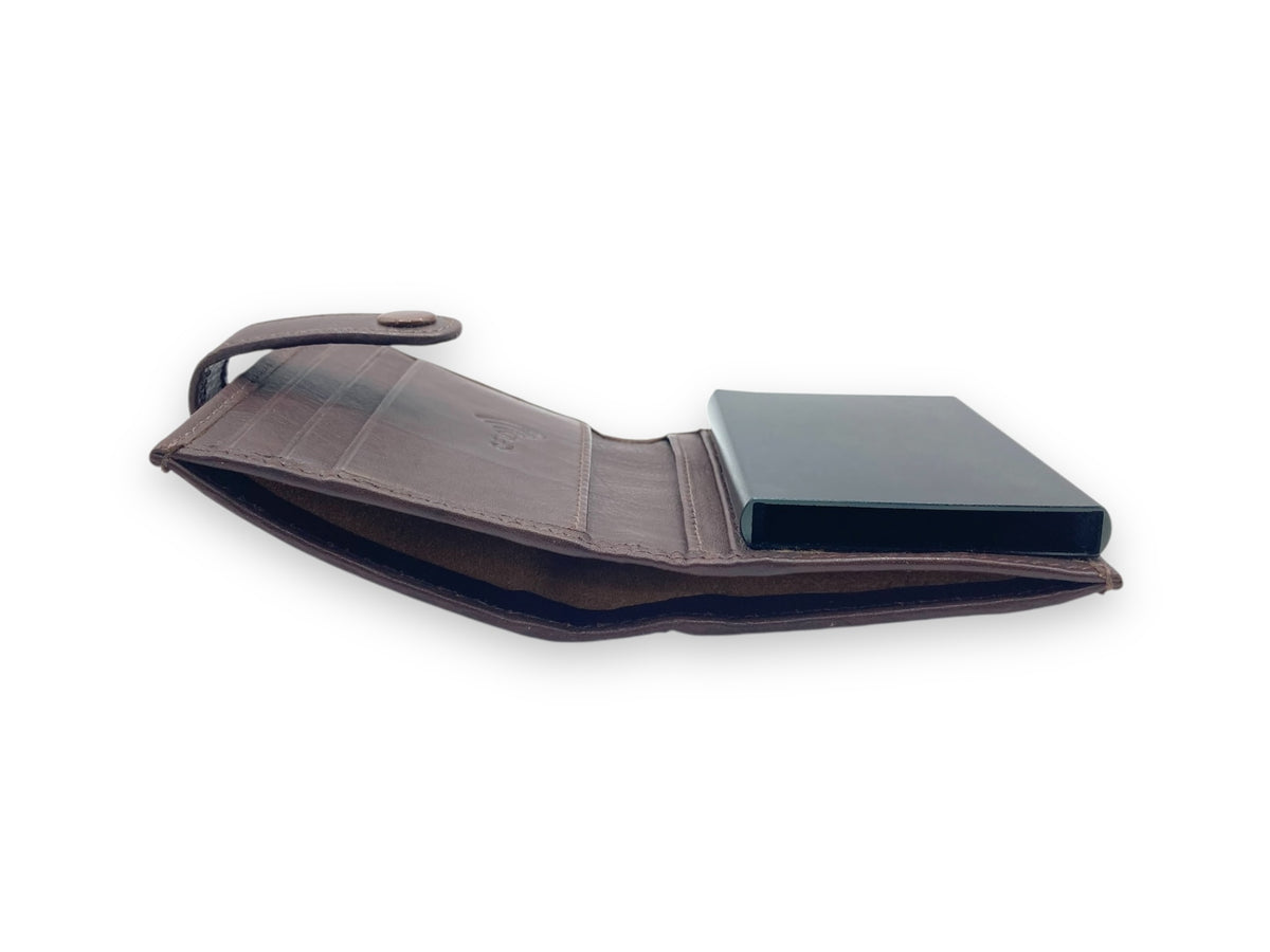 Smart Pop-Up Metallic Card Holder Bi-Fold Wallet in Leather # 4029C.Box