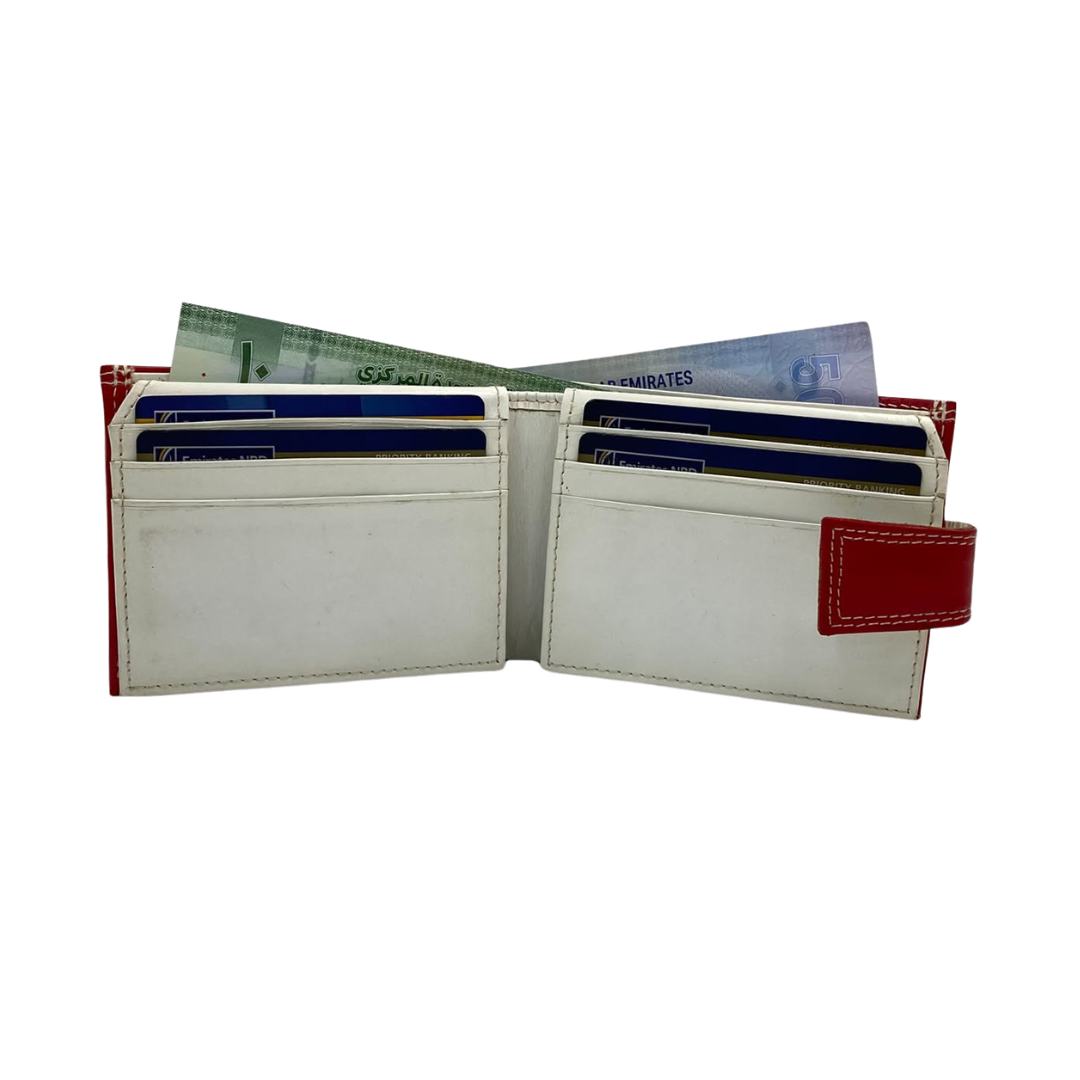 Men's Waterproof Bifold Leather Wallet with ID Window & Card Slots (White & Red Edition) #1729A [PLAIN]