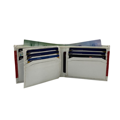 Men's Waterproof Bifold Leather Wallet with ID Window & Card Slots (White & Red Edition) #803 [PATTI]