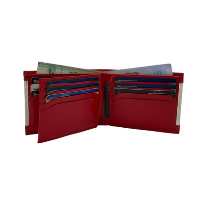 Men's Waterproof Bifold Leather Wallet with ID Window & Card Slots (White & Red Edition) #803 [PATTI]
