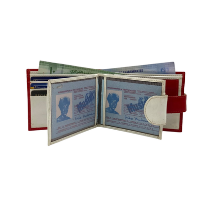 Men's Waterproof Bifold Leather Wallet with ID Window & Card Slots (White & Red Edition) #1887CL [D.L.]