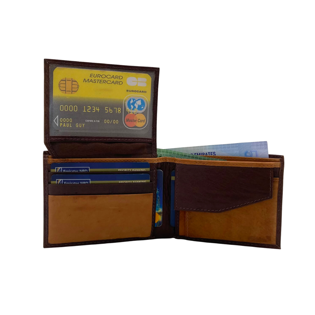 Mens Genuine Leather Mens wallet Leather Lined Bi fold Wallet For Men # 1981C