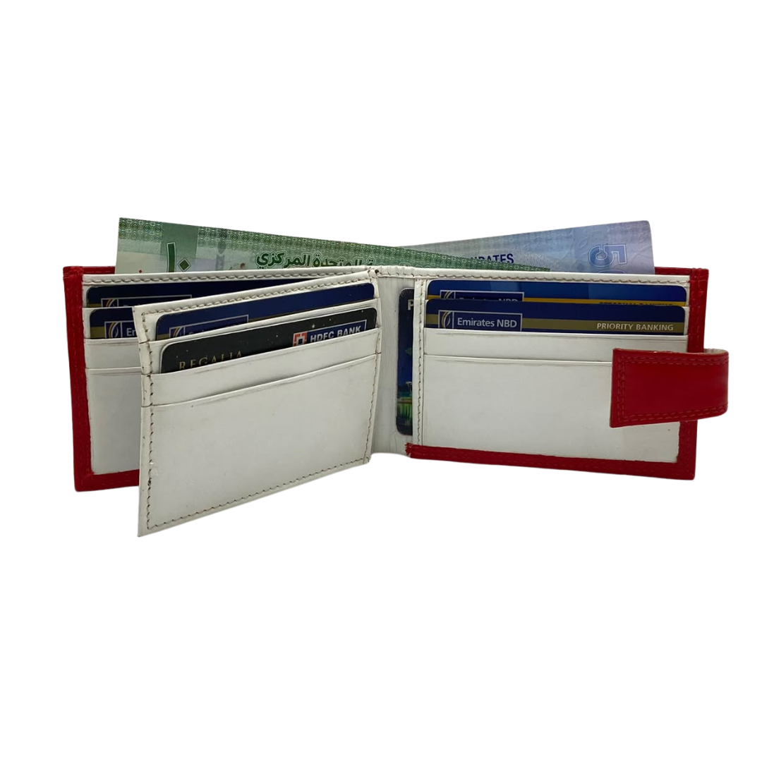 Men's Waterproof Bifold Leather Wallet with ID Window & Card Slots (White & Red Edition) #1020AL [PLAIN]