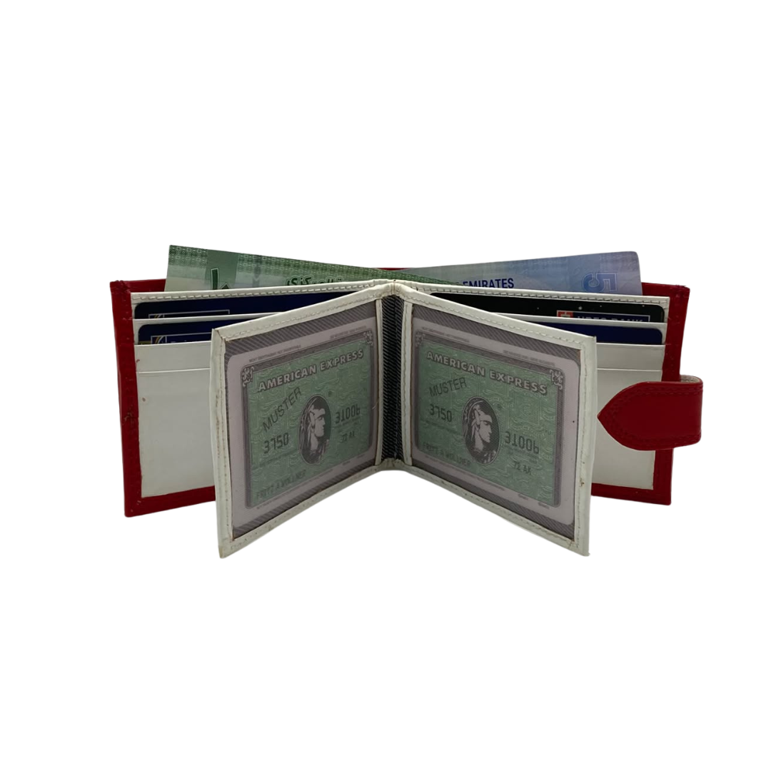Men's Waterproof Bifold Leather Wallet with ID Window & Card Slots (White & Red Edition) #892AL [PLAIN]