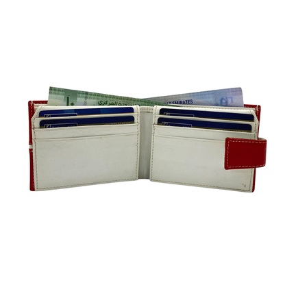 Men's Waterproof Bifold Leather Wallet with ID Window & Card Slots (White & Red Edition) #1729A [C.L.]