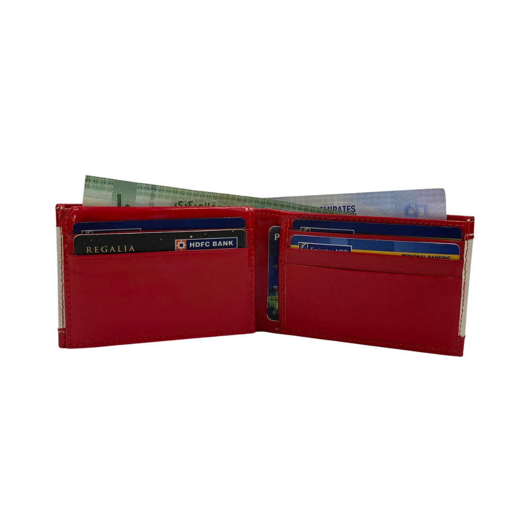 Men's Waterproof Bifold Leather Wallet with ID Window & Card Slots (White & Red Edition) #1020B [PATTI]