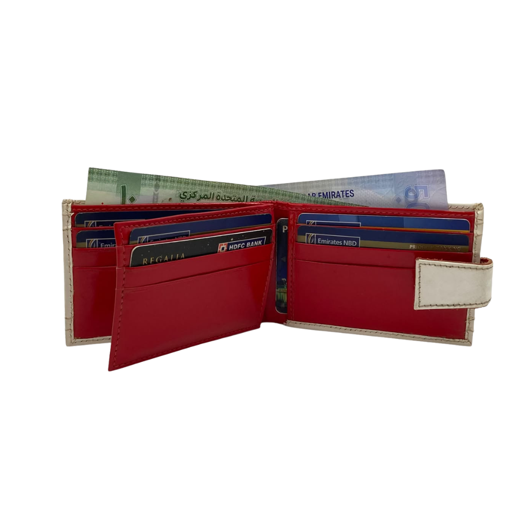 Men's Waterproof Bifold Leather Wallet with ID Window & Card Slots (White & Red Edition) #1020AL [D.L.]