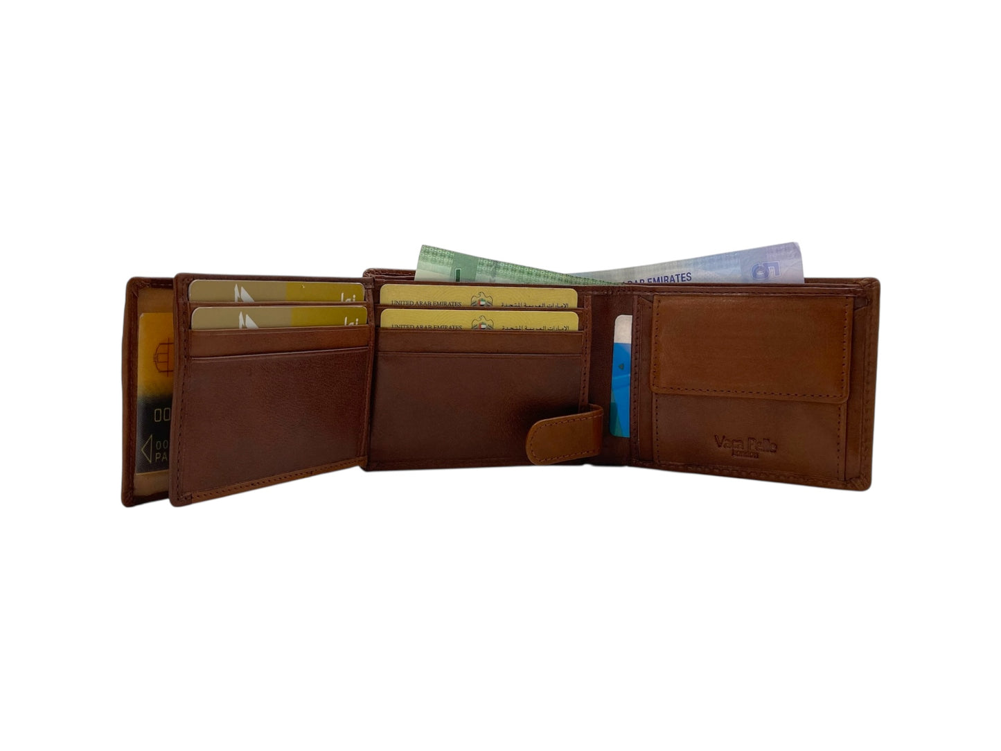 VacaPelle 10-12 Card & Zip-Coins Billfold Genuine Leather Wallet # 1426C