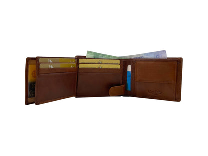 VacaPelle 10-12 Card & Zip-Coins Billfold Genuine Leather Wallet # 1426C
