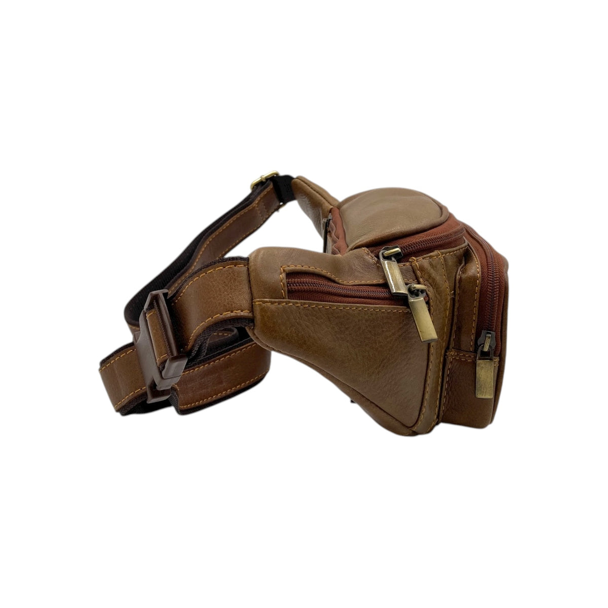 Classic Leather Belt Bag with Three Zippers – Sling Bag for Men & Women ,Belt pouch, Leather Waist Bag  # 2178