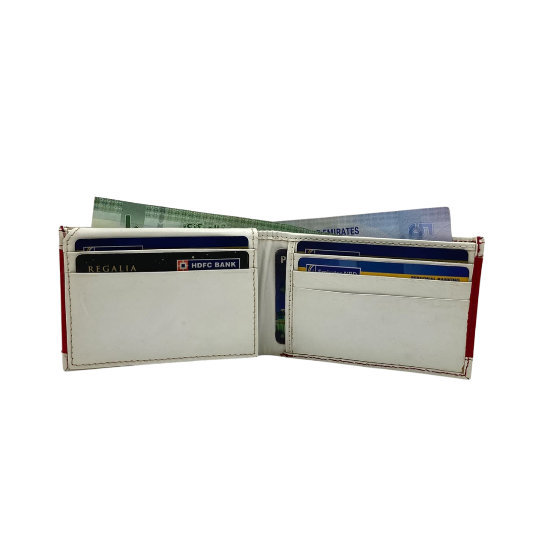 Men's Waterproof Bifold Leather Wallet with ID Window & Card Slots (White & Red Edition) #1020B [PATTI]