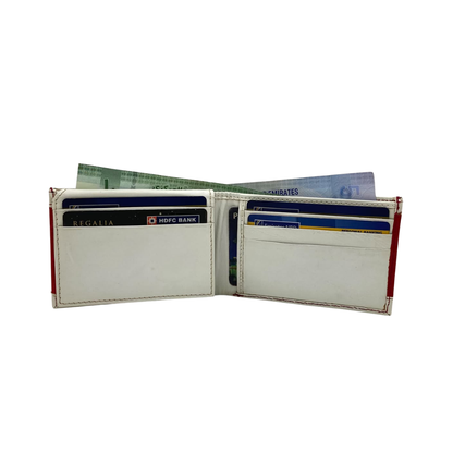Men's Waterproof Bifold Leather Wallet with ID Window & Card Slots (White & Red Edition) #1020B [PATTI]