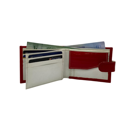 Men's Waterproof Bifold Leather Wallet with ID Window & Card Slots (White & Red Edition) #1728CL [PLAIN]